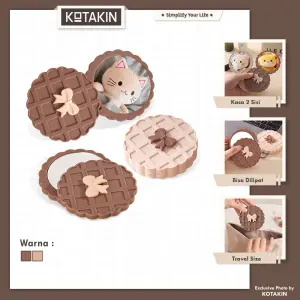 KOTAKIN Cermin Lipat Mini Portable Kaca Bulat 2 Sisi Motif Biskuit Waffle Riasan Model