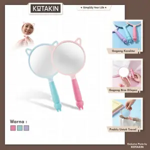 KOTAKIN Cermin Kaca Bulat Rias Make Up Gagang Portable Genggam Motif Karakter Kelinci