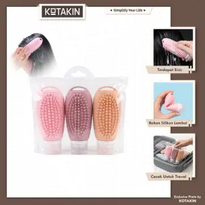 KOTAKIN Set Botol Sikat Mandi SIlikon 3 In 1 Travel Dispenser Sabun Pouch Lotion Sikat Badan