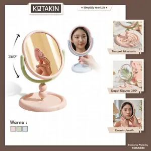 KOTAKIN Cermin Meja Rias Estetik Putar 360 Derajat Standing Make Up Mirror Dengan Tray Organizer