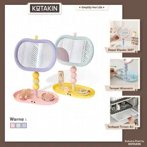 KOTAKIN Kaca Make Up Berdiri Karakter Buah Estetik Putar 360 Derajat Dengan Alas Cloud Apple Mirror