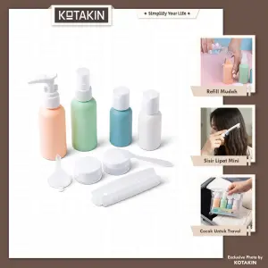 KOTAKIN Set Botol Travel Perlengkapan Mandi Skincare Botol Pump Spray Jar Pouch Transparan