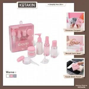 KOTAKIN Botol Travel Box Kotak Set 6 in 1 Wadah Isi Ulang Skincare Lotion Spray Krim Portable